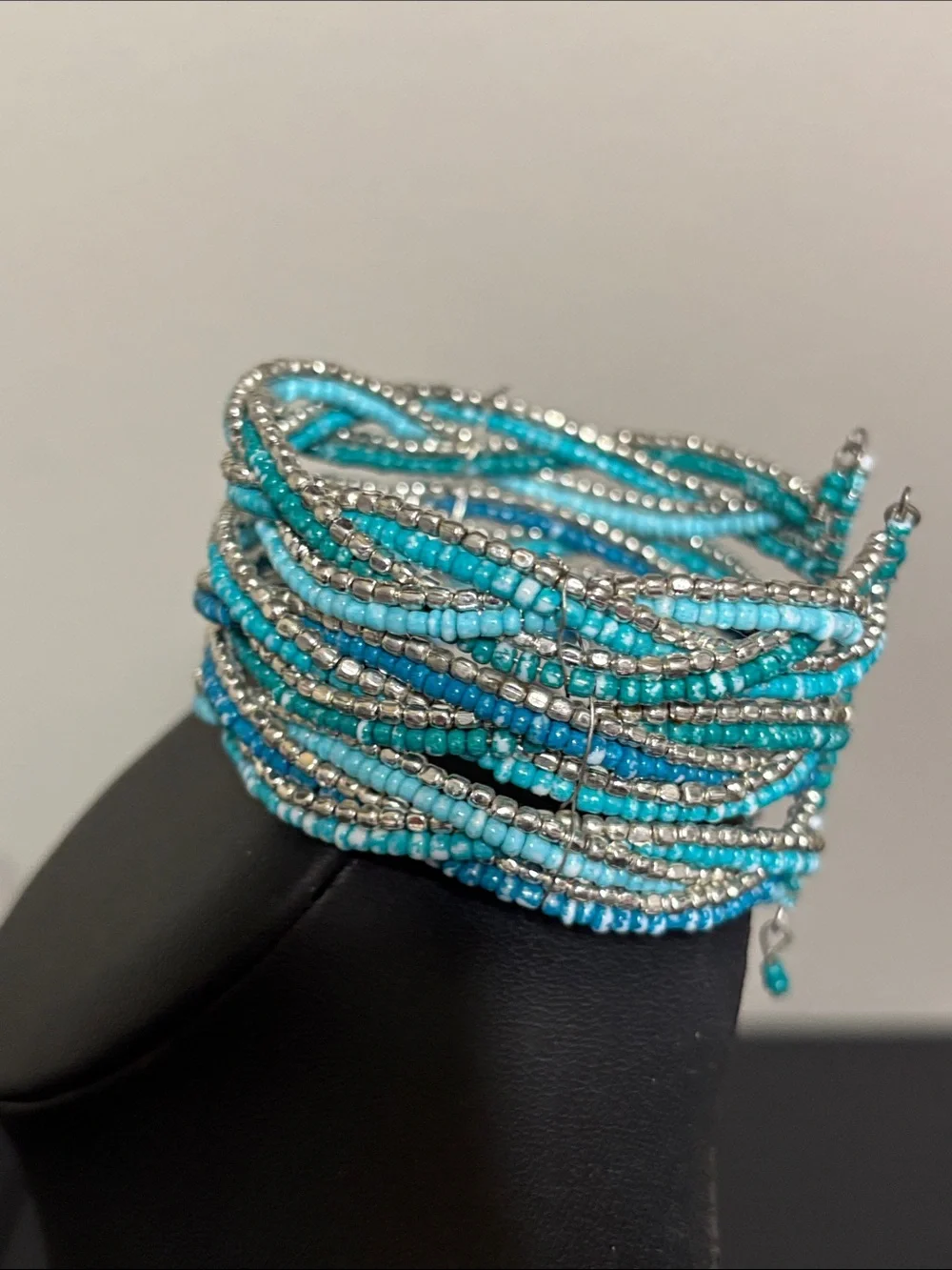 Boho Western Turquoise Multi-Row Beaded Cuff Bracelet - Women Jewelry